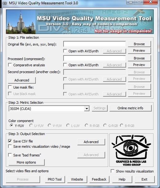 Screenshot for MSU Video Quality Measurement Tool 3.0